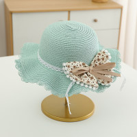 Sombrero de paja de playa de viaje de princesa con lazo floral para sombrilla de verano para niños  Azul