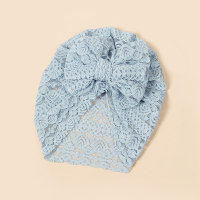 Newborn mesh solid color bow breathable hair cap  Light Blue