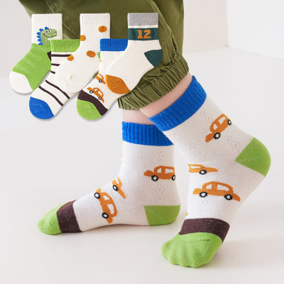 Five Pairs - Children's Spring and Summer Thin Dinosaur Car Mid-calf Socks