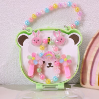 Children's cartoon cute bunny strawberry bear bracelet hairpin ring six-piece set  Style 1
