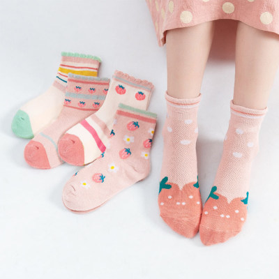 5-pair Girls' Pure Cotton Cartoon Straberry Pattern Socks