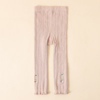 Leggings de nueve puntos de moda versátiles para bebé con encaje bordado de conejito fino de primavera y otoño para niñas  Rosado