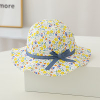 Children's spring and summer wide brim sun protection small floral fisherman hat  Yellow