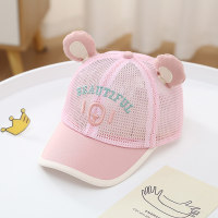 Children's summer full mesh breathable cartoon bear ears sunshade cap  Pink