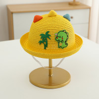 Sombrilla de verano para niños, sombrero de paja de playa con orejas tridimensionales de dinosaurio de dibujos animados de viaje  Amarillo