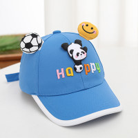 Spring and summer children's football panda cute small ears sun protection cap  Blue