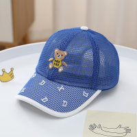Gorra de protección solar al aire libre con letras de dibujos animados de oso transpirable para niños de verano  Azul profundo