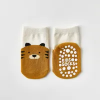 Baby Pure Cotton Cartoon Animal Style Non-slip Socks  Coffee