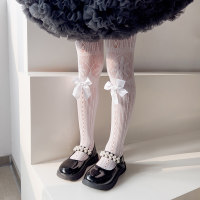 Leggings per calze a rete vuote da ballo con fiocco sottile Lolita estivo per ragazze  bianca