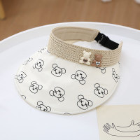 Children's summer stylish solid color bear hollow top soft skin-friendly sun hat  White