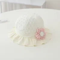 Children's Spring and Autumn Thin Style Cute Super Cute Little Flower Sunshade Hat  Beige