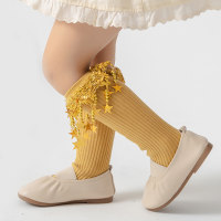 Girls' stylish five-pointed star sequined tassel stage catwalk stockings  Yellow