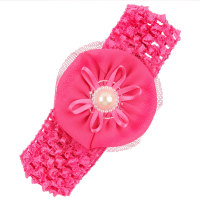 Accesorios para diadema de flores con perlas de gasa hechos a mano de color sólido para niños  Rosa caliente