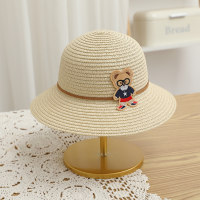 Children's summer sunshade travel cartoon glasses bear beach straw hat  Beige