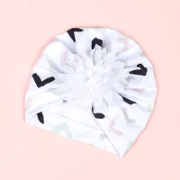 Newborn baby hat with big flower and love print  White