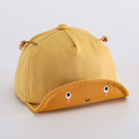 Children's Spring and Summer Cartoon Expression Three-dimensional Ear Peaked Cap  Yellow