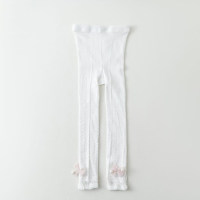 Pantaloni senza cavallo per ragazze primavera ed estate in cotone pettinato sottile tinta unita con fiocco in perla  bianca