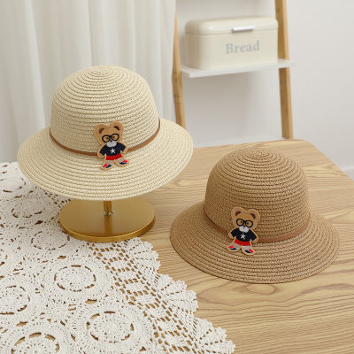 Children's summer sunshade travel cartoon glasses bear beach straw hat