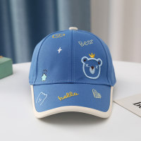 Gorra de protección solar con patrón de oso de dibujos animados de primavera para niños  Azul profundo