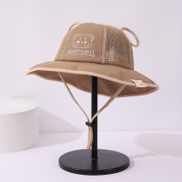Children's spring and summer sun protection bear transparent ears mesh basin hat  Brown
