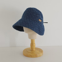 Children's summer sun protection denim large brim empty top hat  Deep Blue
