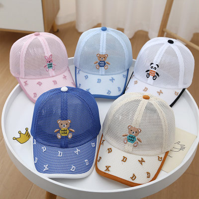 Gorra de protección solar al aire libre con letras de dibujos animados de oso transpirable para niños de verano