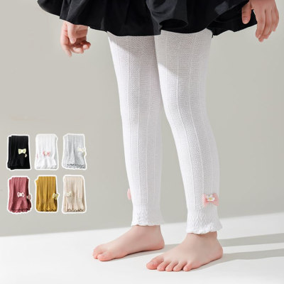 Children's spring and summer solid color breathable non-falling bow nine-point leggings