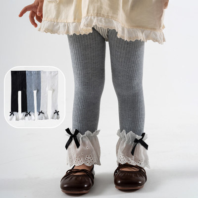 Children's Spring and Autumn Retro Forest Bowknot Cropped Leggings