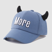 Children's ox horn embroidered letters sun protection cap  Blue