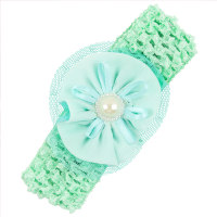 Acessórios de tiara de flor de pérola de chiffon artesanal de cor sólida infantil  Verde