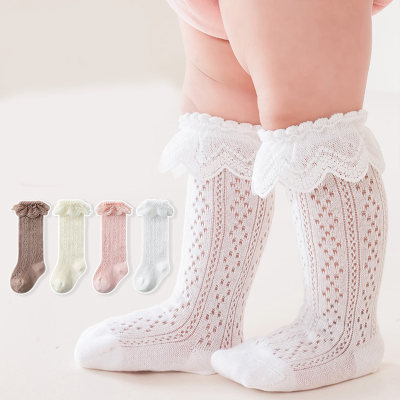 Children's summer mesh breathable lace solid color stockings
