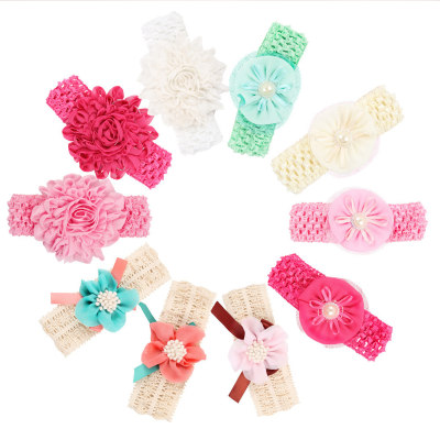 Bijoux de bandeau de fleur de perle de mousseline de soie faits à la main de couleur unie pour enfants