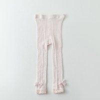 Girls Spring and Summer Thin Combed Cotton Solid Color Pearl Bowknot Crotch-Free Pants  Pink