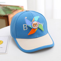 Gorra de protección solar a juego de colores de molino de viento pequeño de primavera y otoño para niños  Azul profundo