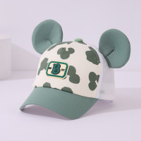 Gorra de protección solar de malla con orejas 3D con estampado de Mickey de dibujos animados de primavera y verano para niños  Verde