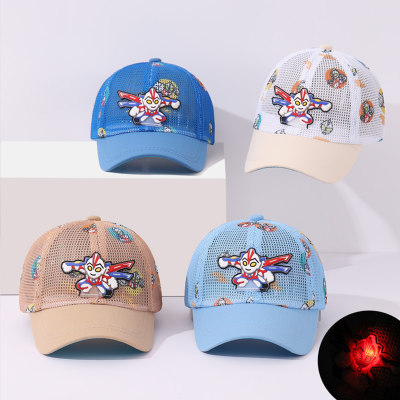 Children's spring and summer Ultraman light-up print full mesh sun protection cap