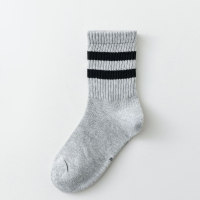 Children's spring and summer double bar striped breathable mid-tube socks  Gray