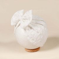 Children's breathable solid color hole bowknot newborn baby hat  White