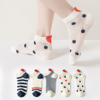 Five pairs of children's thin love mesh breathable mid-calf socks