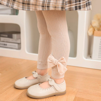 Toddler Girl Solid Bowknot Decor Close-fitting Cropped Pants