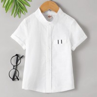 Toddler Boy Casual Solid Color Short Sleeve Shirt  White