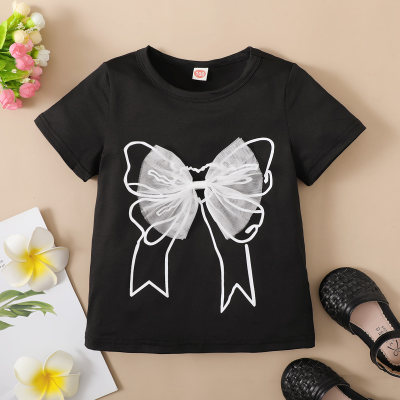 Toddler Girl Cute Casual Bow Knot Decor T-shirt