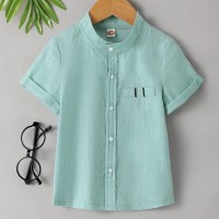 Toddler Boy Casual Solid Color Short Sleeve Shirt  Light Green
