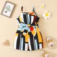 Toddler Girl Cute Casual Multi Colour Suspender Shorts With Belt  Multicolor