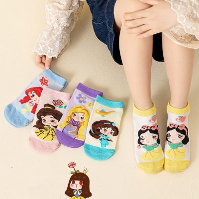 5 pares de meias de princesa de desenho animado para meninas