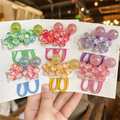 New style onion powder five-petal flower jelly beads wrapped around rubber band girls' hair rope hair ring braid hair rope headdress