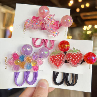 Children's hair accessories sugar strawberry hair rope headdress jelly beads girls' rubber band head rope candy color winding hair ring