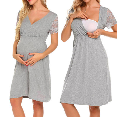 Lace sleeve Deep V Pregnant women Dress