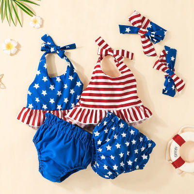 Baby Girl Independence Day Halter Neck Top And Shorts with Headband