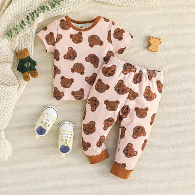 2-piece Baby Allover Bear Printed Short Sleeve T-shirt & Matching Pants